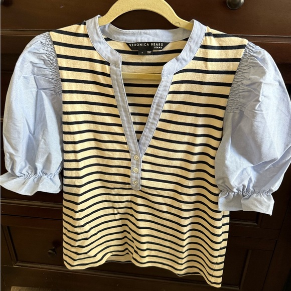 Veronica Beard Raegan Striped Puff Sleeve Top - Picture 4 of 6